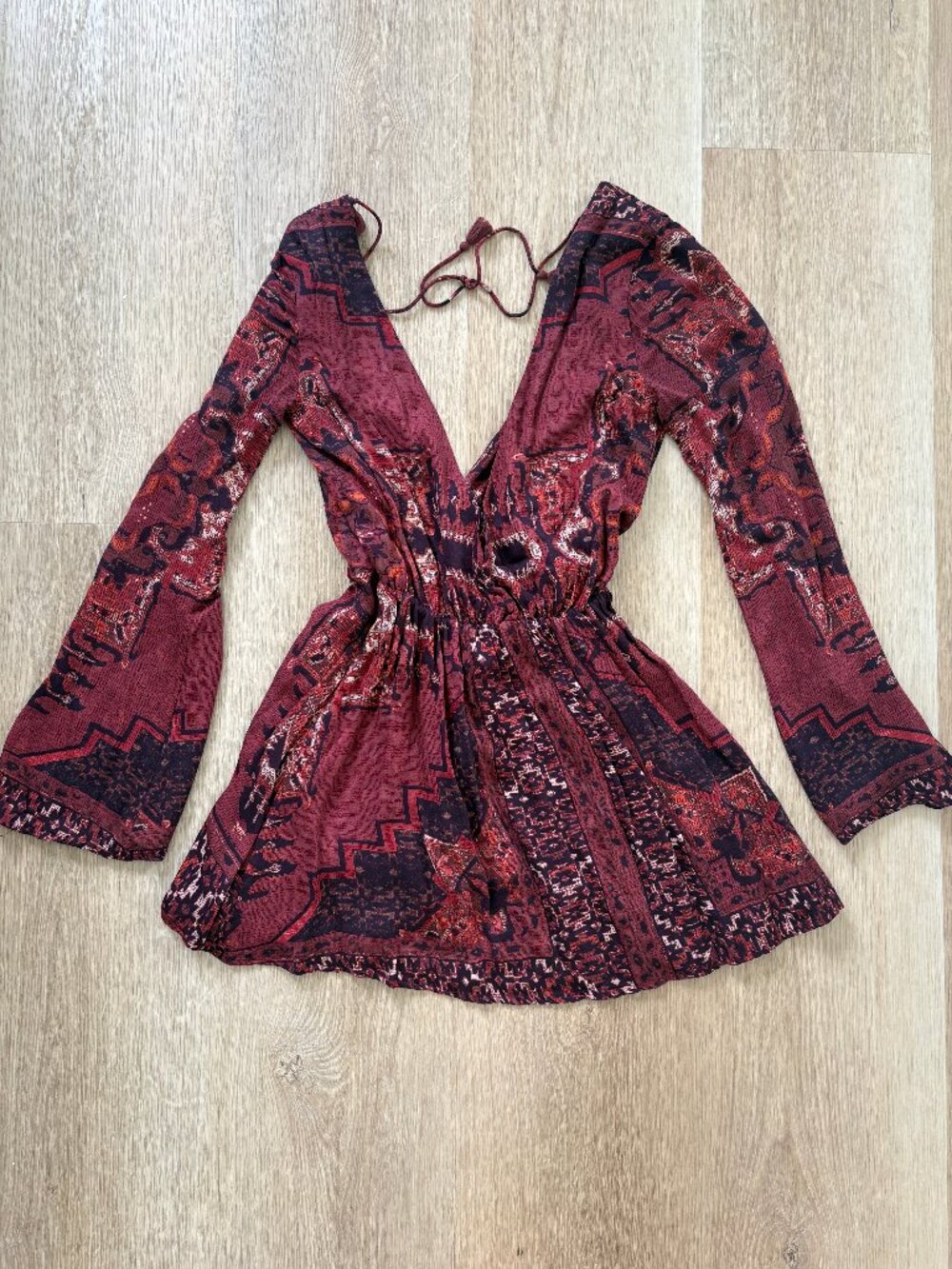 Revolve Kilim Mini Dress by The Jetset Diaries XS Boho Burgundy - Picture 4 of 5